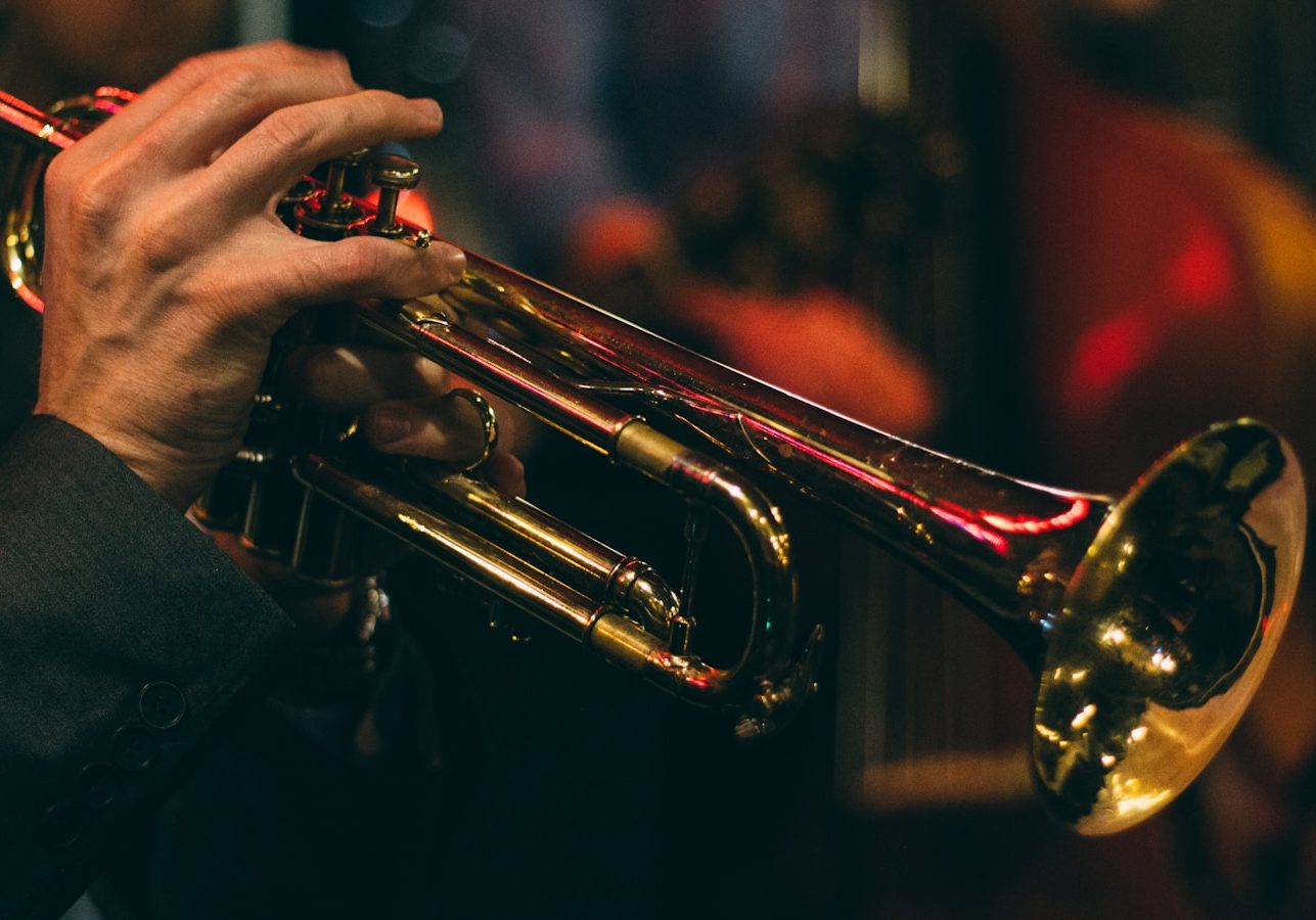 person playing trumpet during night time